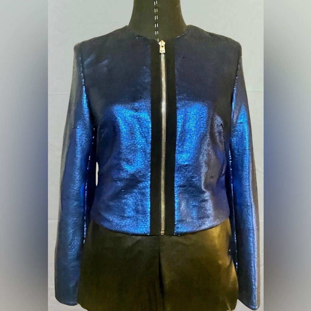 Blue metallic-sheen, front zip jacket